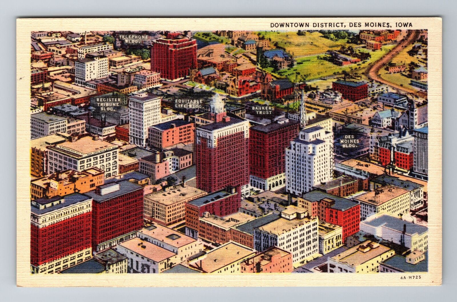 Des Moines IA-Iowa, Downtown District, Antique Vintage Souvenir Postcard