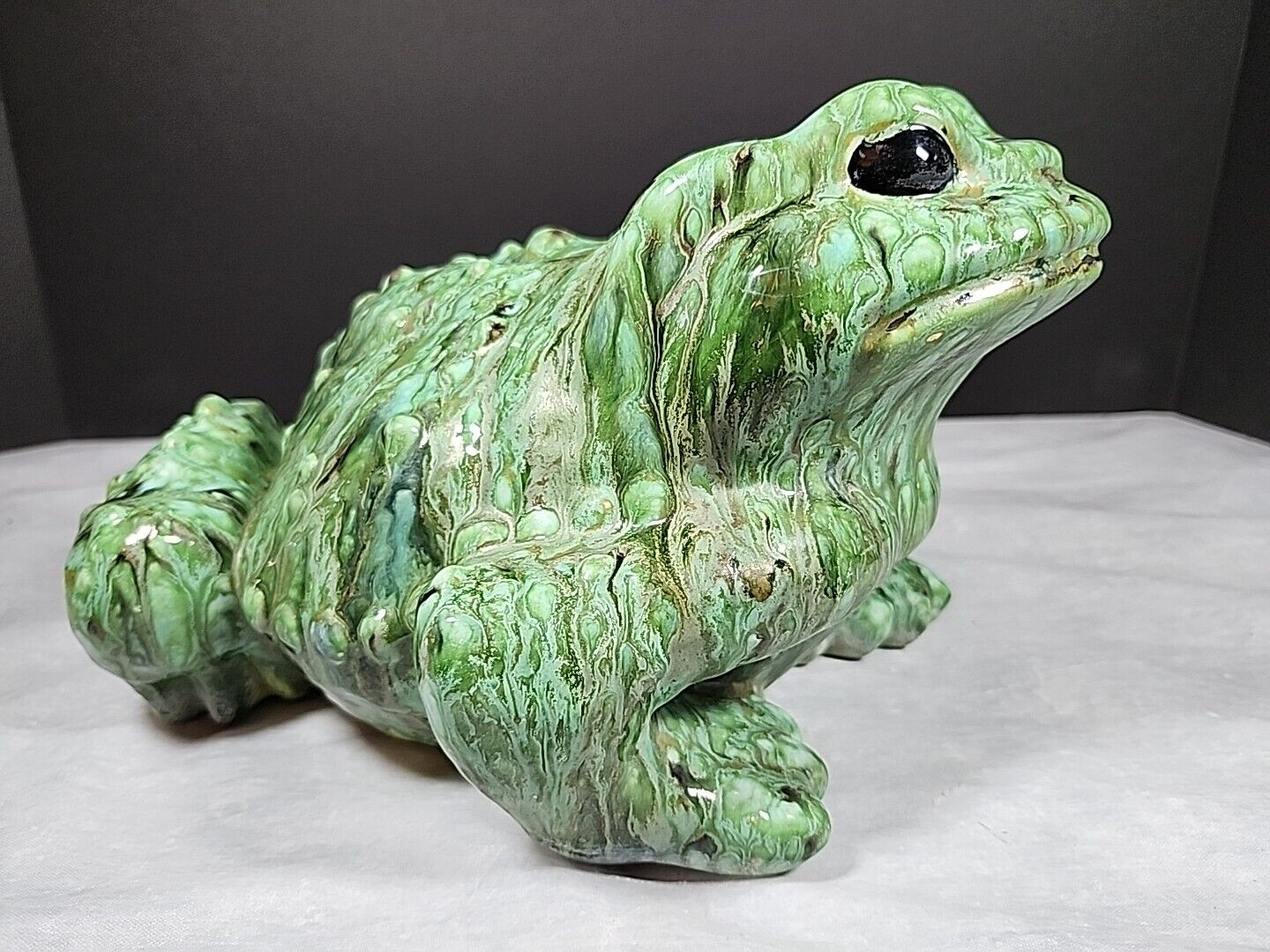 Large Arnels Ceramic Frog Toad Vintage Garden Figurine Dripware Melt Paint 