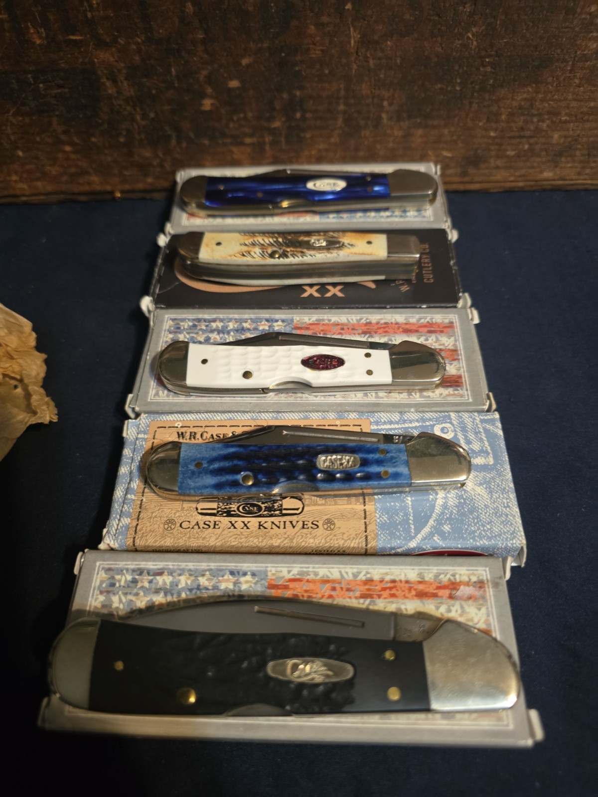 Vintage Case XX Tribal Lock-back Stag Trapper Lot Of 5 With Boxes 