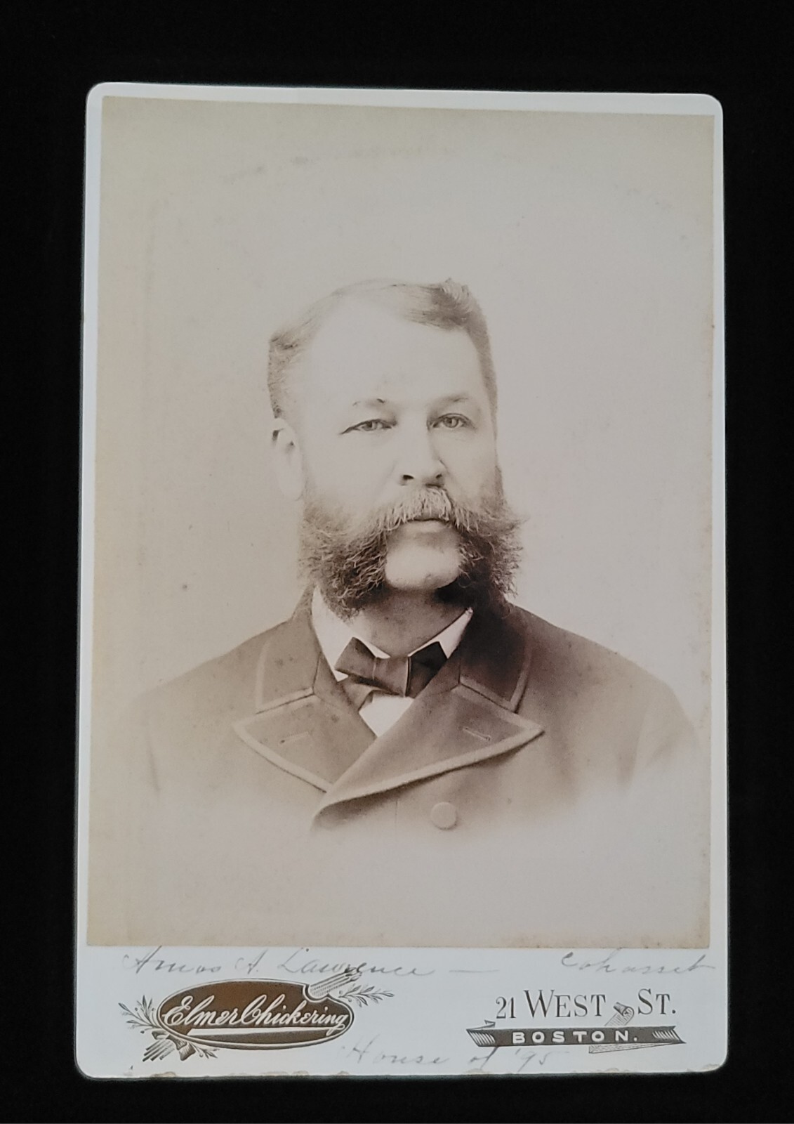 1895 Elmer Chickering Amos A Lawrence Signed Photo Cabinet Card CDV Abolitionist