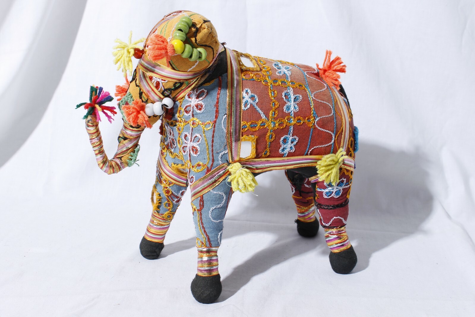 Vtg Handcrafted Stuffed Embroidered Fabric Elephant, India