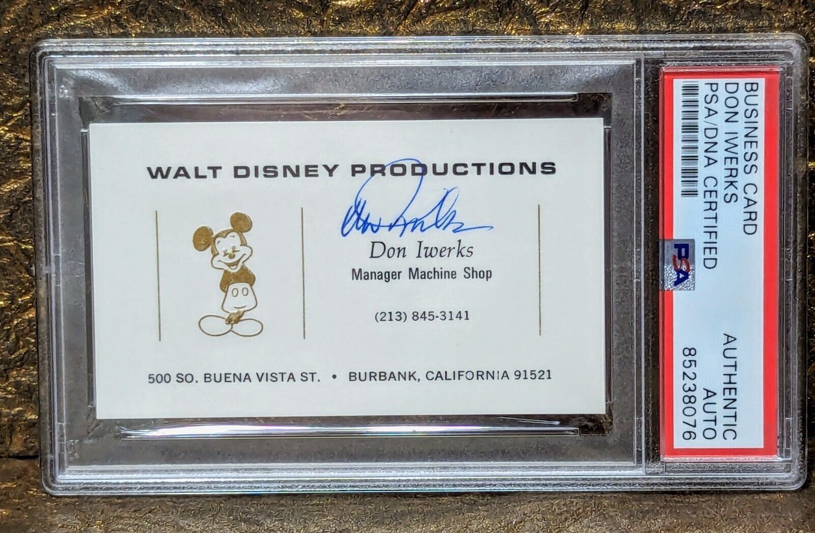 Don Iwerks Walt Disney PSA Gold Embossed Mickey Autographed Signed Business Card