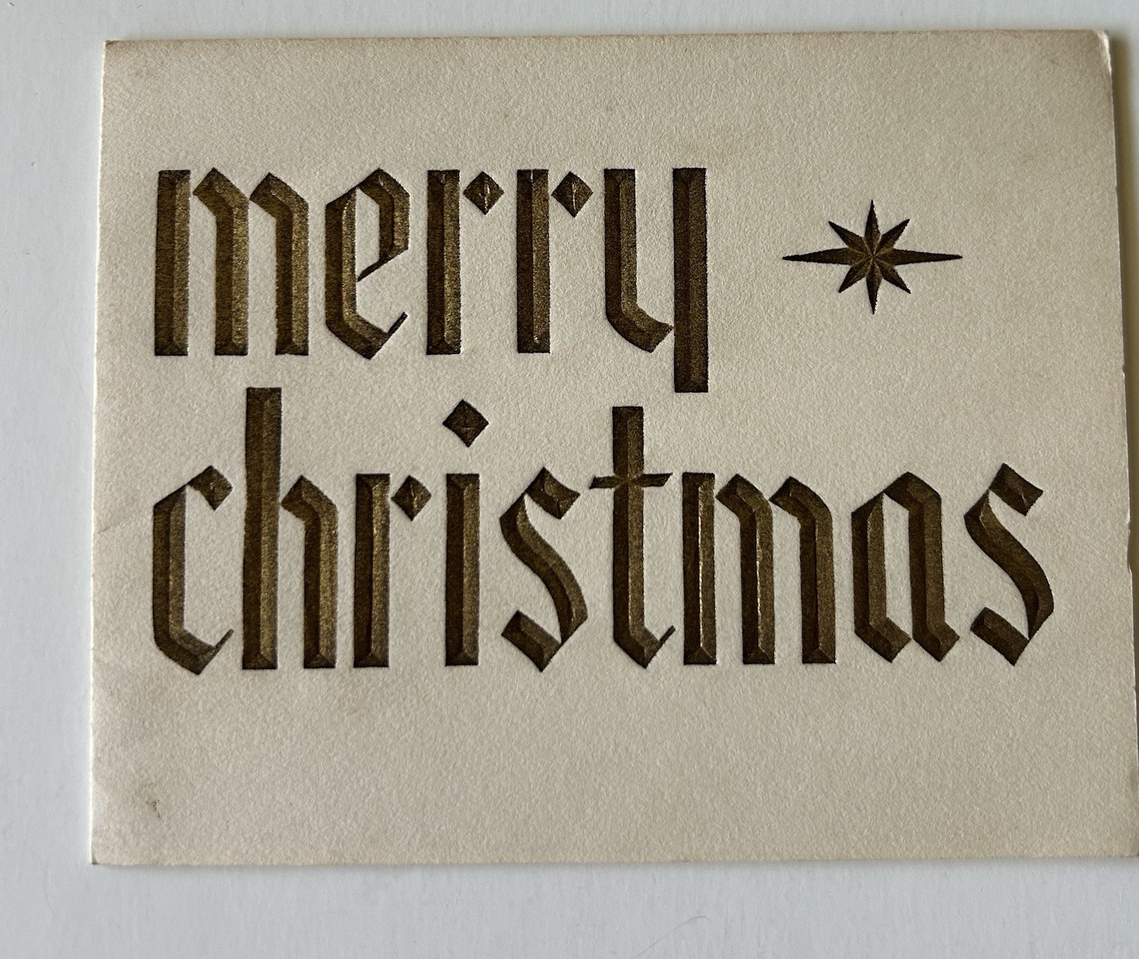 Vintage Merry Christmas Card Embossed Gold Letters Hallmark S20