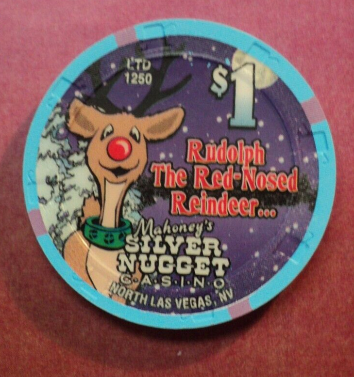 $1 Mahoney\'s Silver Nugget Casino Chip - RR Reindeer AUCT#11357