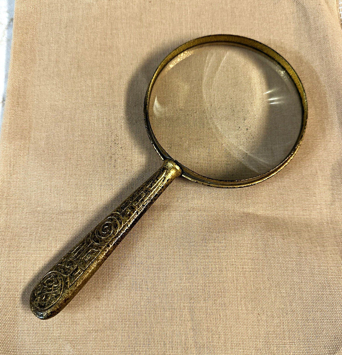 Antique Tiffany Studios stamped 928 zodiac pattern magnifying glass cast bronze 