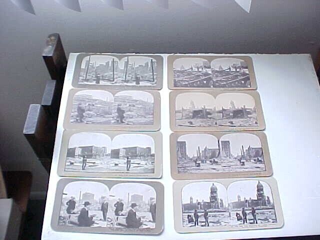 1906 SAN FRANCISCO EARTHQUAKE RUINS 8 LITHO PRINT STEREO VIEW CARDS BY GRIFFITH