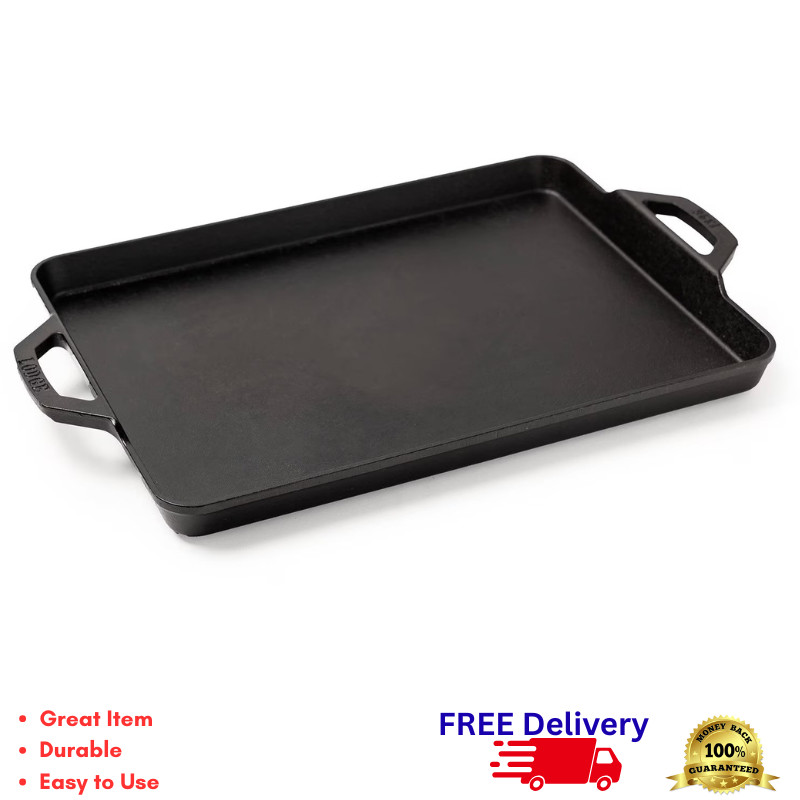 Seasoned Cast Iron Multi-Use Griddle Baking Pan Stovetop Oven Grill Flat-Top BBQ
