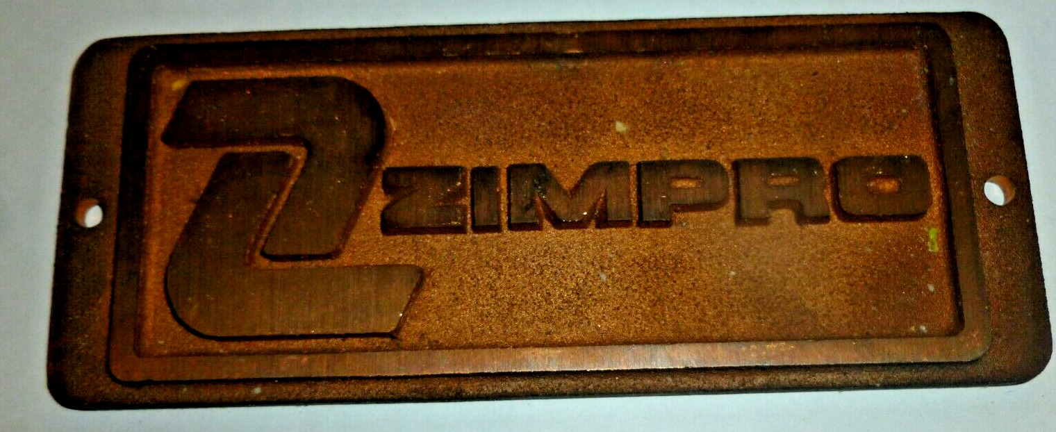 Vintage ZIMPRO Door Copper Plaque Sign 2.5x6\
