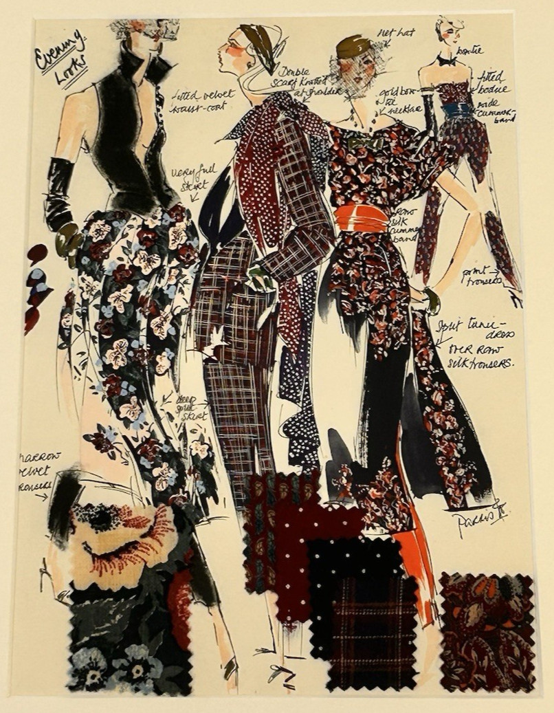 1978 Viyella UK Fashion Design Illustration – Original Textile Swatch Art - 2/3