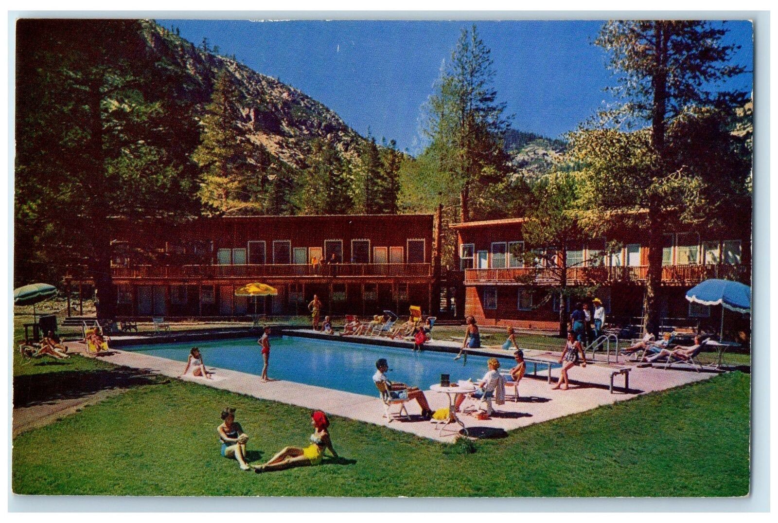 c1960's Squaw Valley Lodge Exterior Squaw Valley Lake Tahoe CA People Postcard