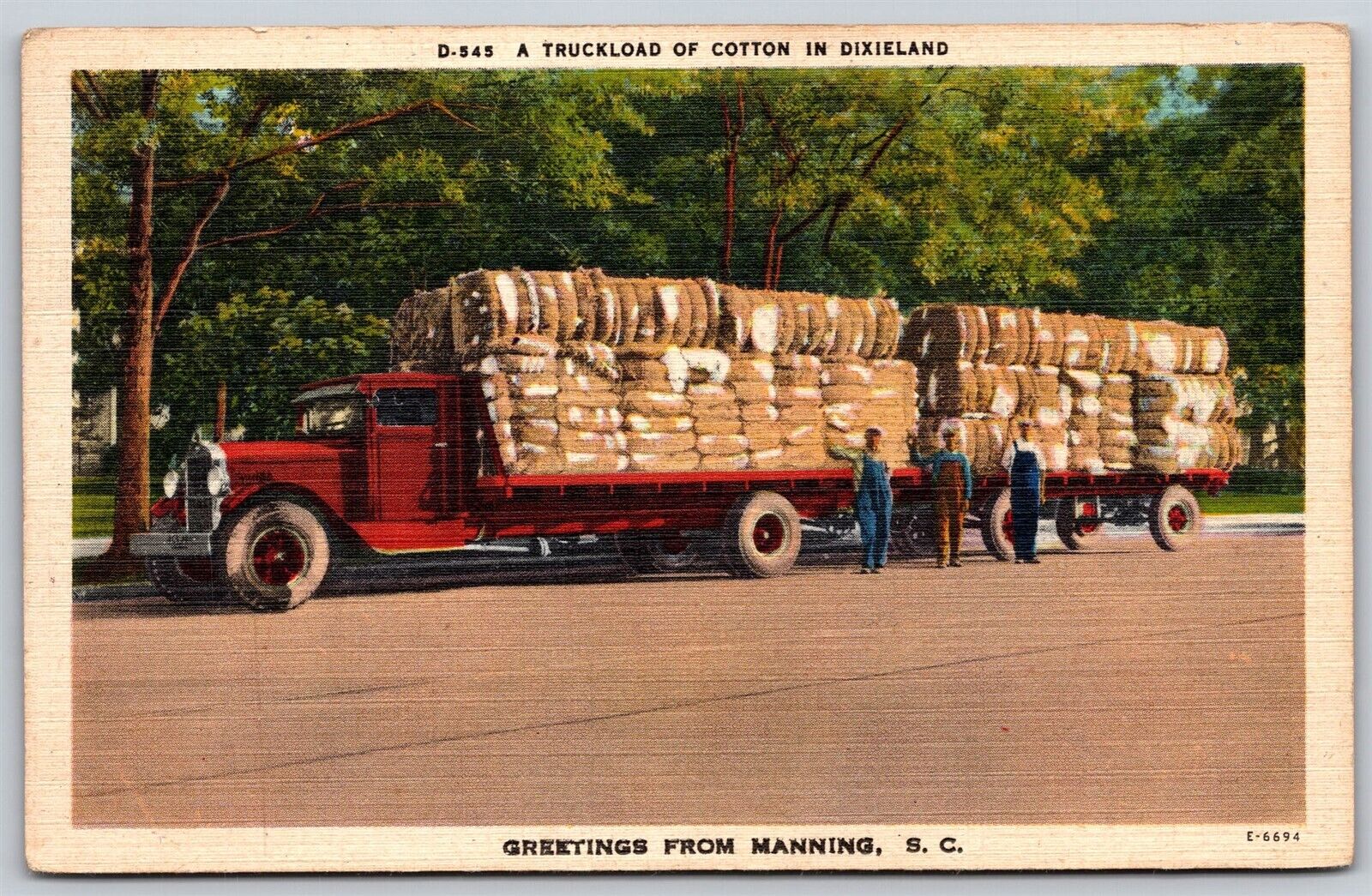 Postcard Greetings from Manning SC truckload of cotton B141