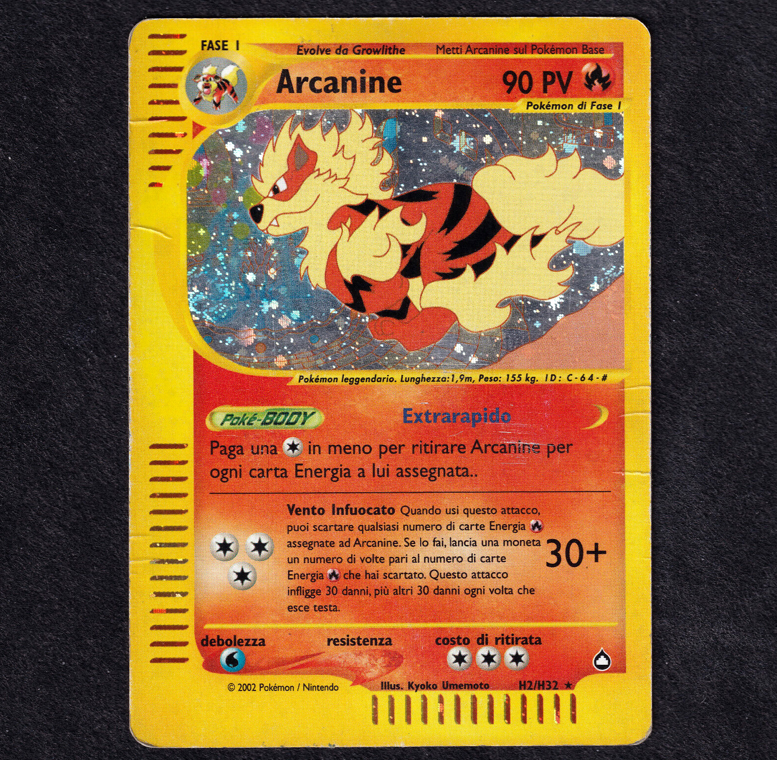 [PO] ARCANINE Pokemon HOLO RARE Swirl AQUAPOLIS E-Series H2/H32 Italian Poor Card
