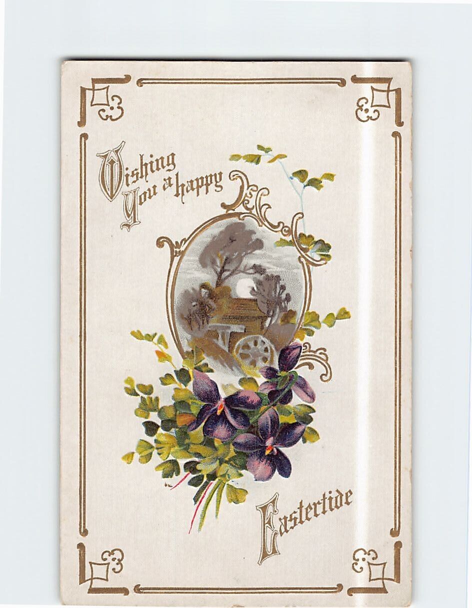 Postcard Wishing You A Happy Eastertide Flower Art Print Embossed Card
