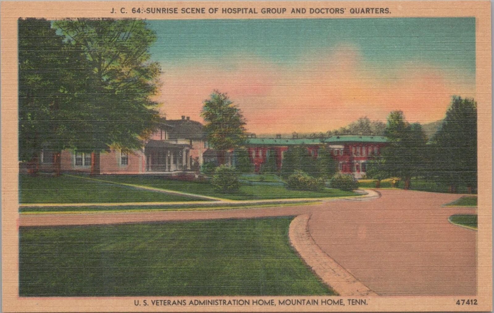 Postcard Sunrise Scene Hospital US Veterans Administration Home Mountain Home TN