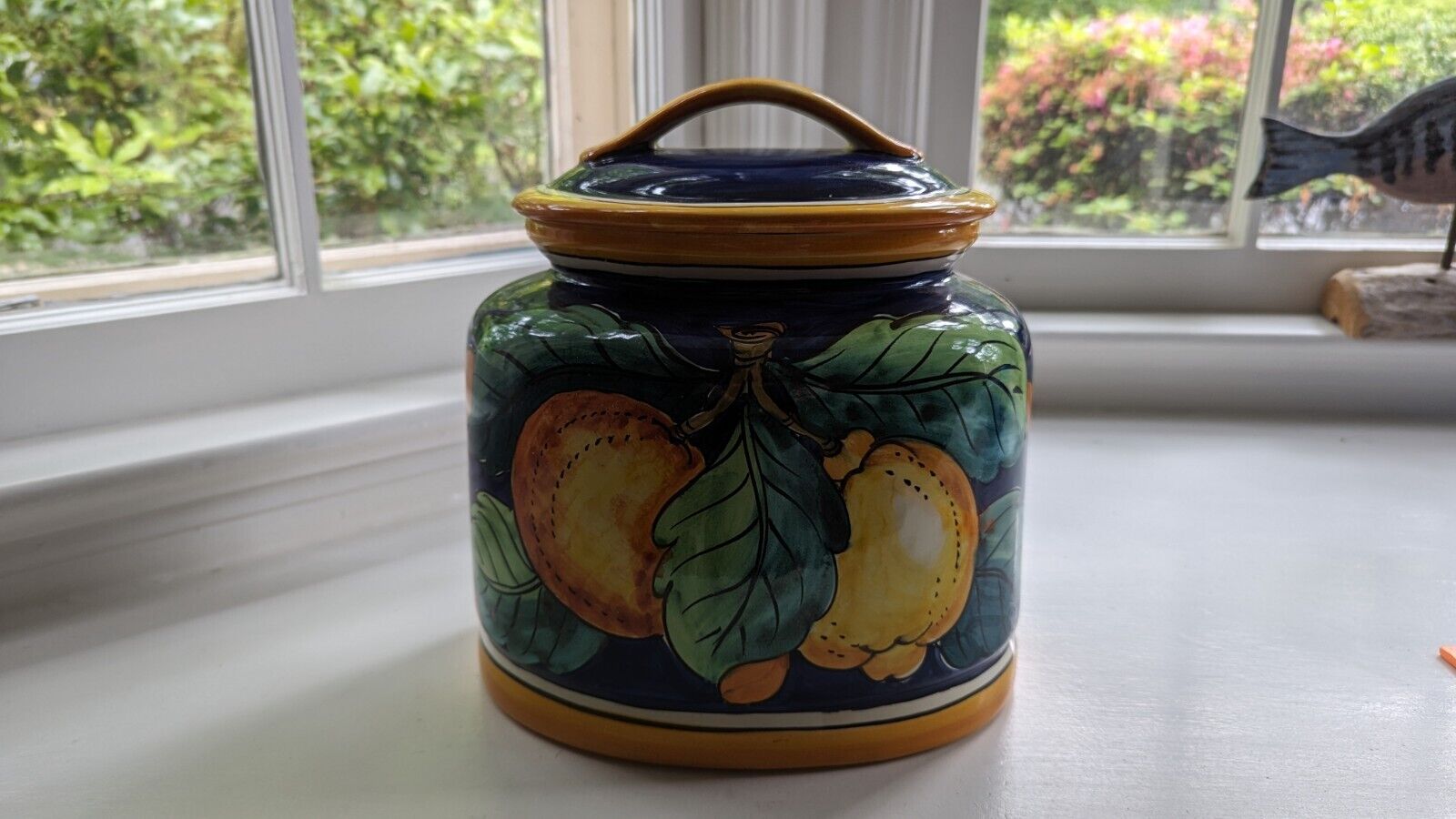 Fabulous Large Hand Painted Ceramic Italian Cosimo Primo Biscotti Lidded Jar 