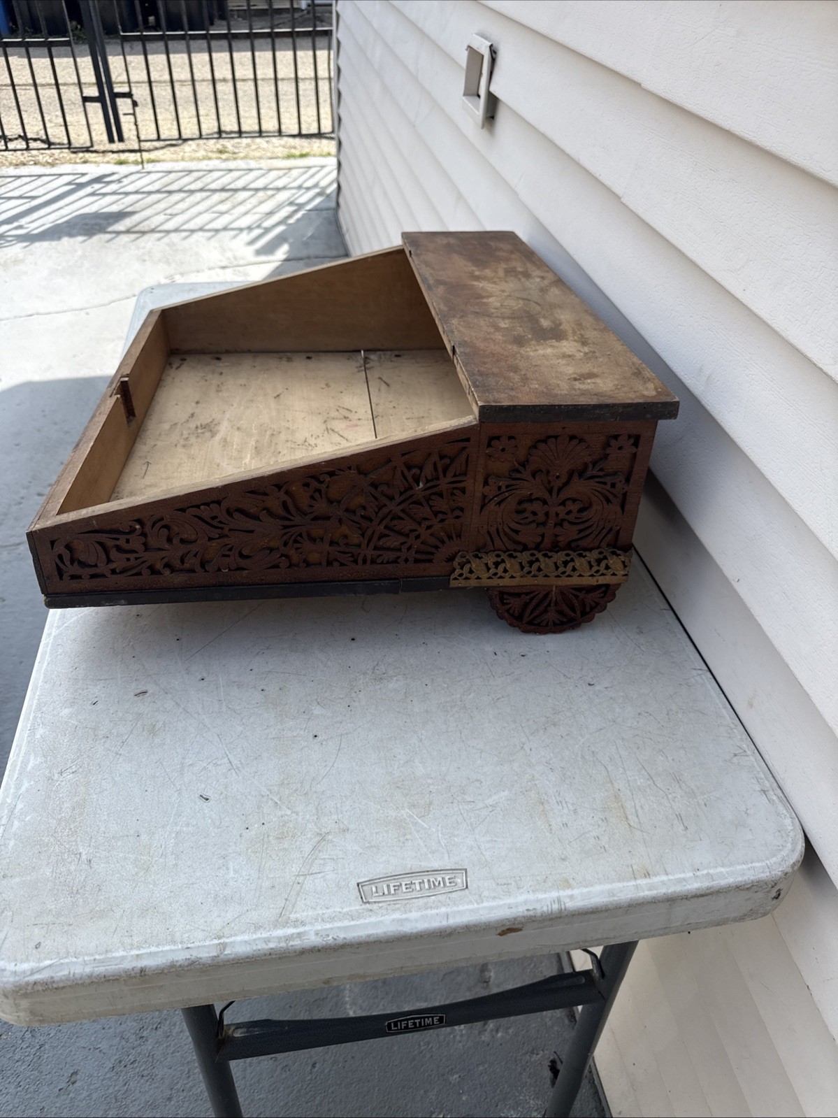 Antique Hand Carved Quran Stand Slant Desktop For Restoration. Missing Parts.