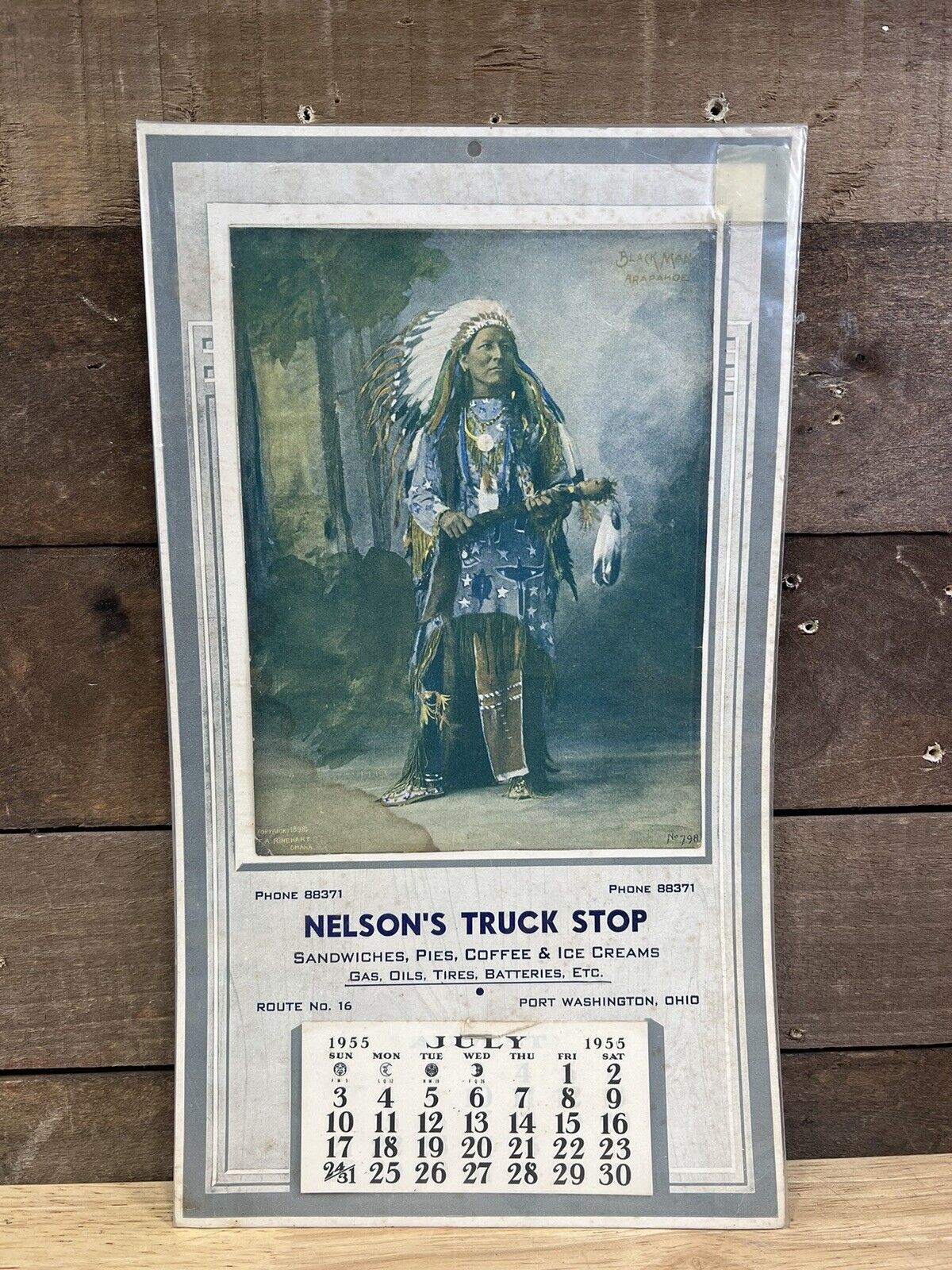 Vintage 1955 Nelson’s Truck Stop Calendar Blackman Arapahoe Indian Print 
