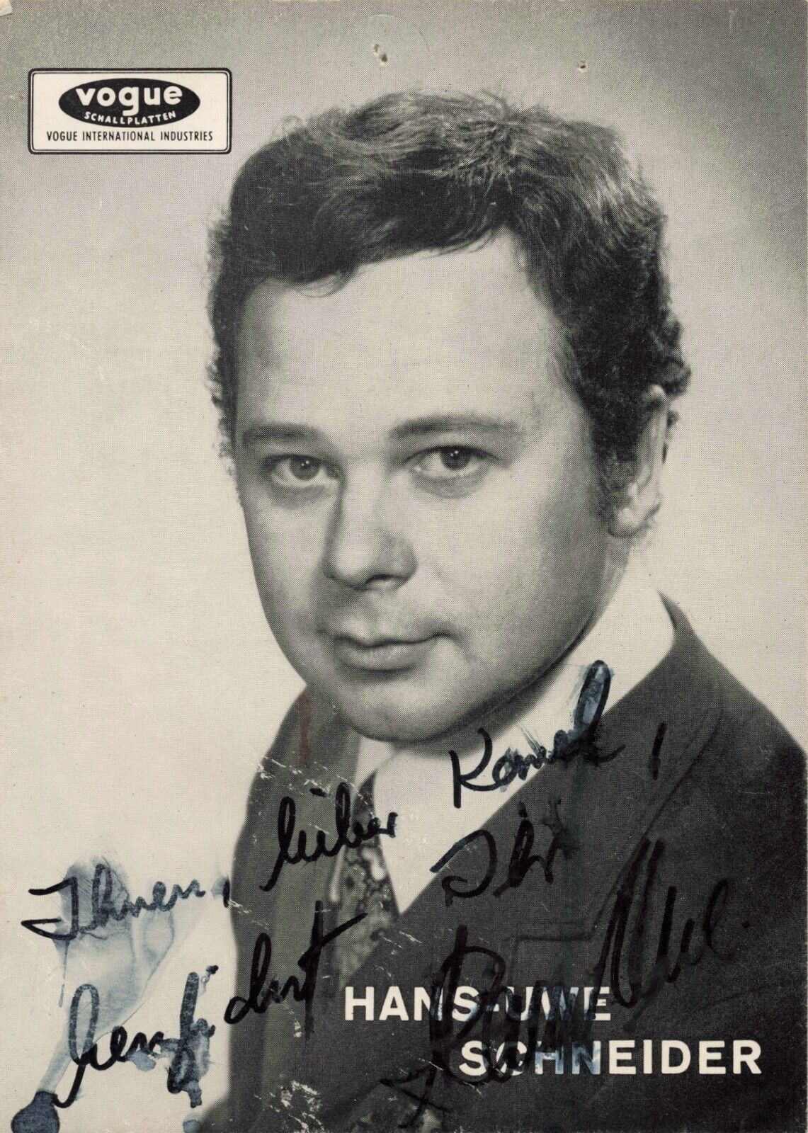 Hans Uwe Schneider German Singer  Signed Autographed Postcard Photo