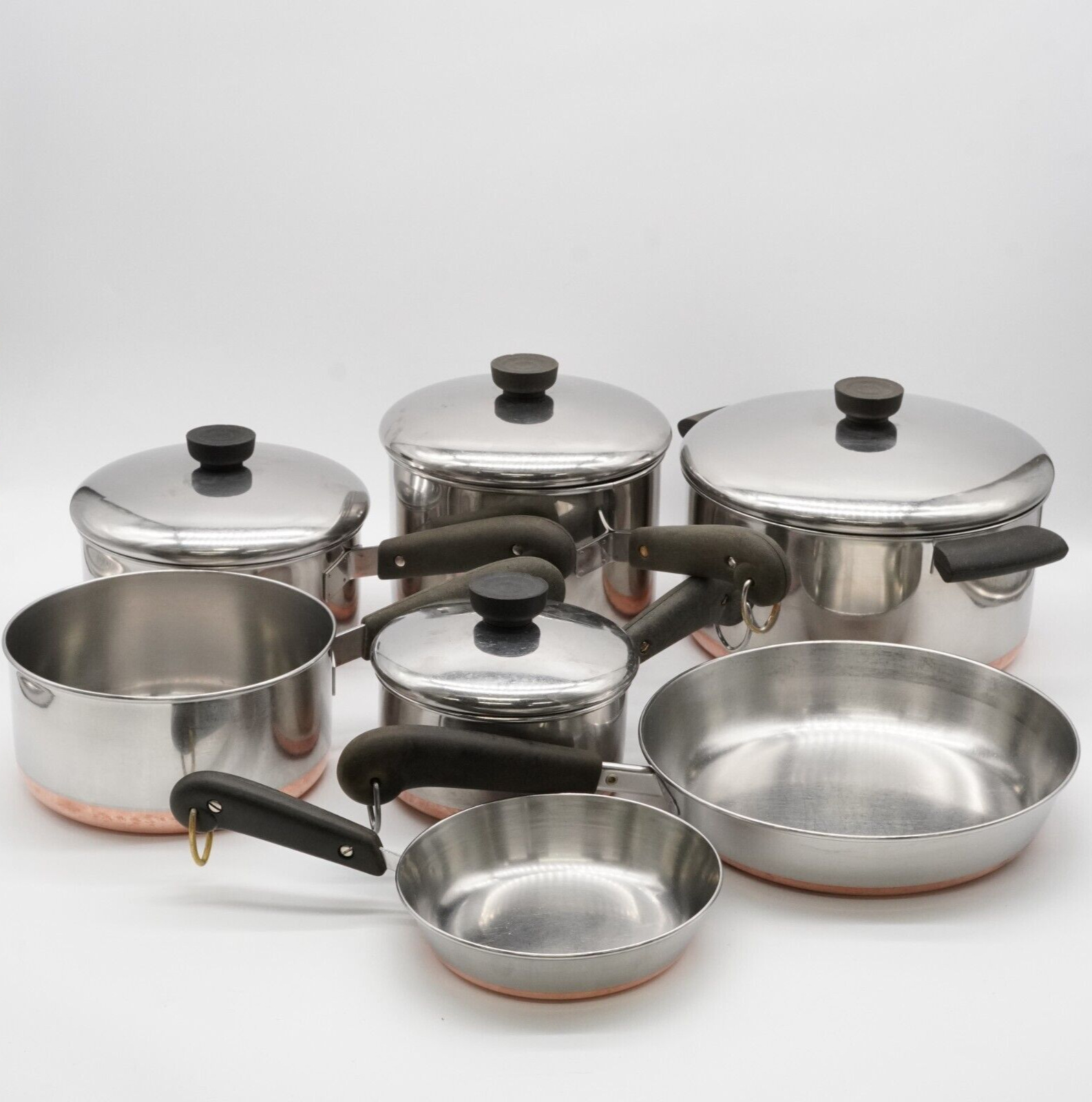 Vintage Revere Ware 1801 Copper Bottom Cookware Set Lot Of 11 READ