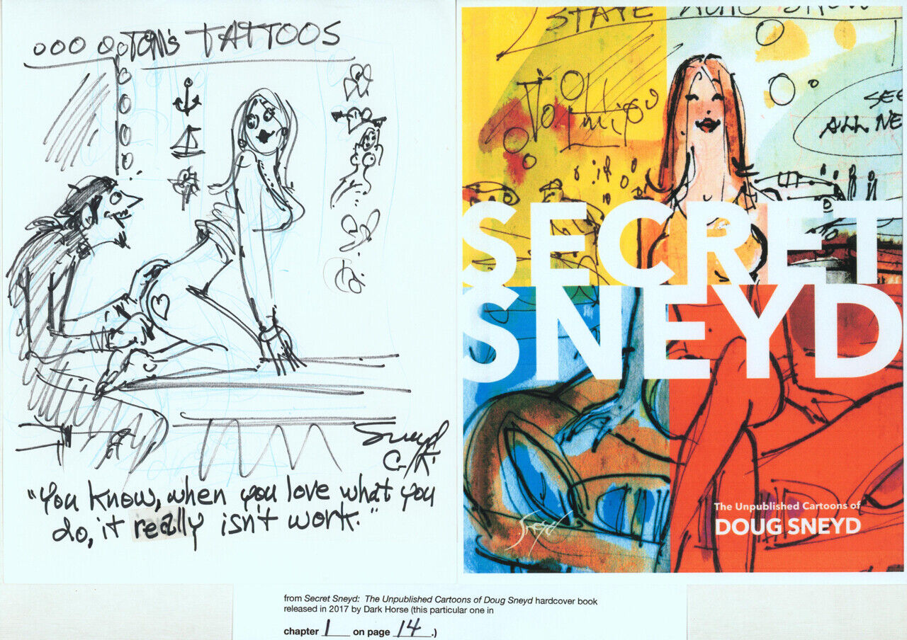 Doug Sneyd Signed Original Art Playboy Gag Rough Published Secret Sneyd TATTOOS