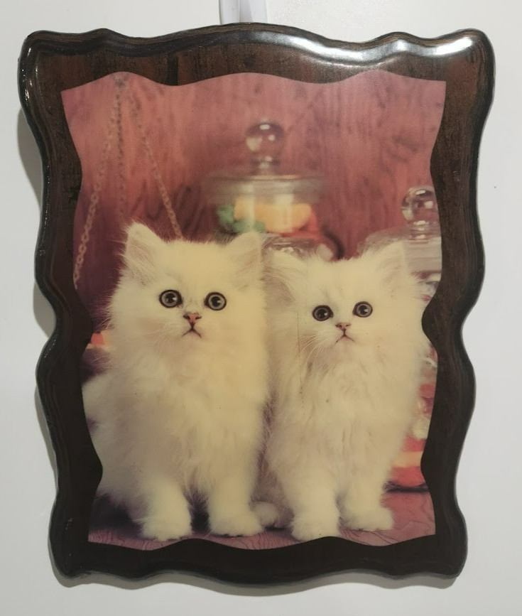 Vtg DenCraft wood Wall art print plaque 2 WHITE PERSIAN KITTENS CATS 12 X 14 Vtg DenCraft wood Wall art print plaque 2 WHITE PERSIAN KITTENS CATS 12 X 14
