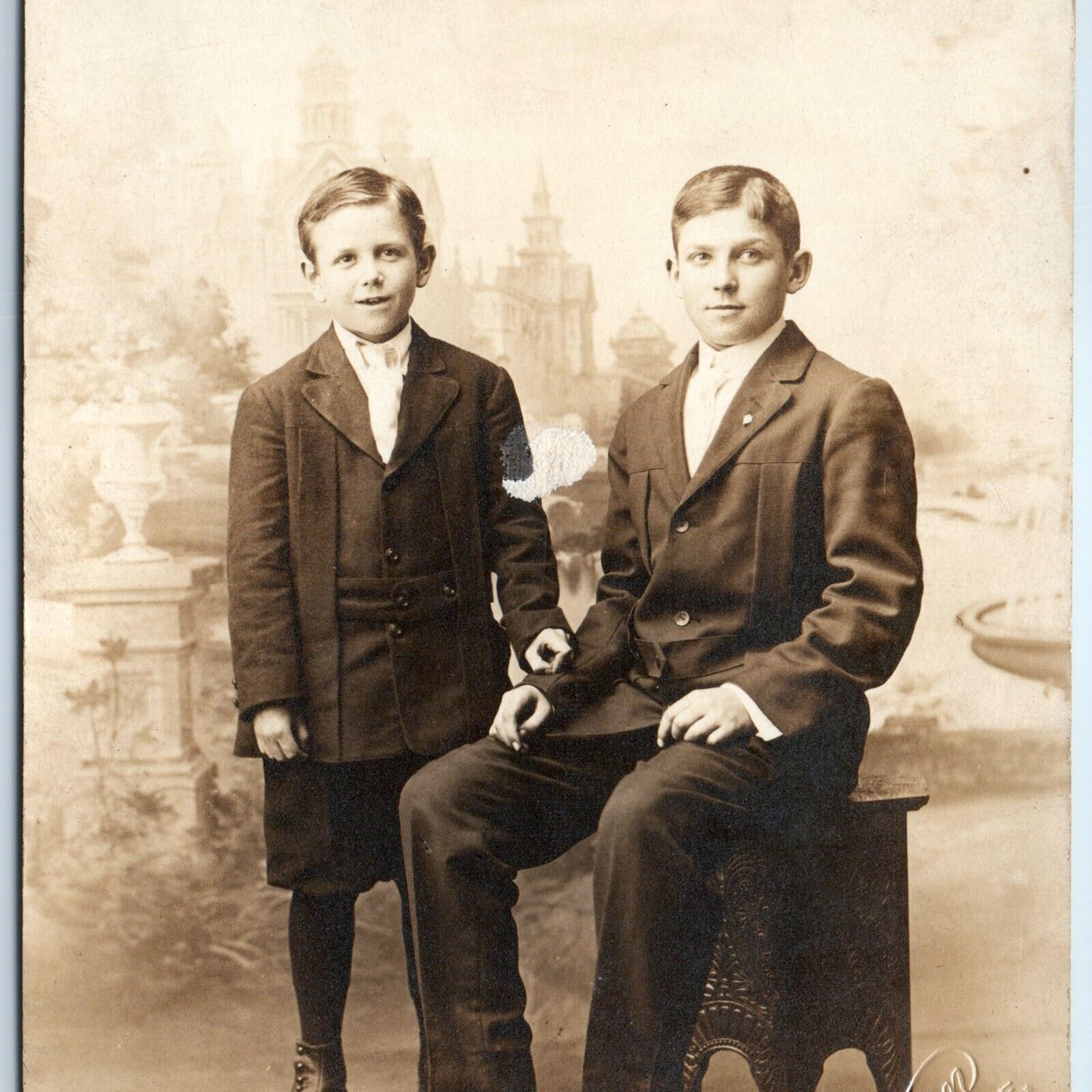 c1910s Chicago, IL Handsome Boys Brother RPPC Smile Real Photo PC Heinemann A122