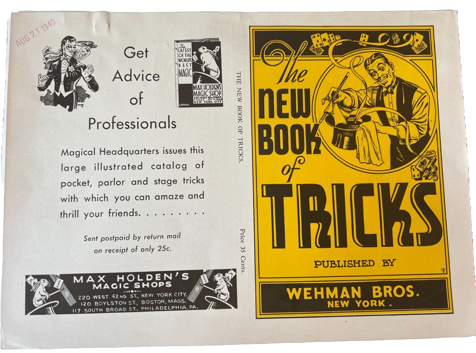 Vintage Wehman Bros Book Cover Sample “The New Book Of Tricks” Magic Circa 1940