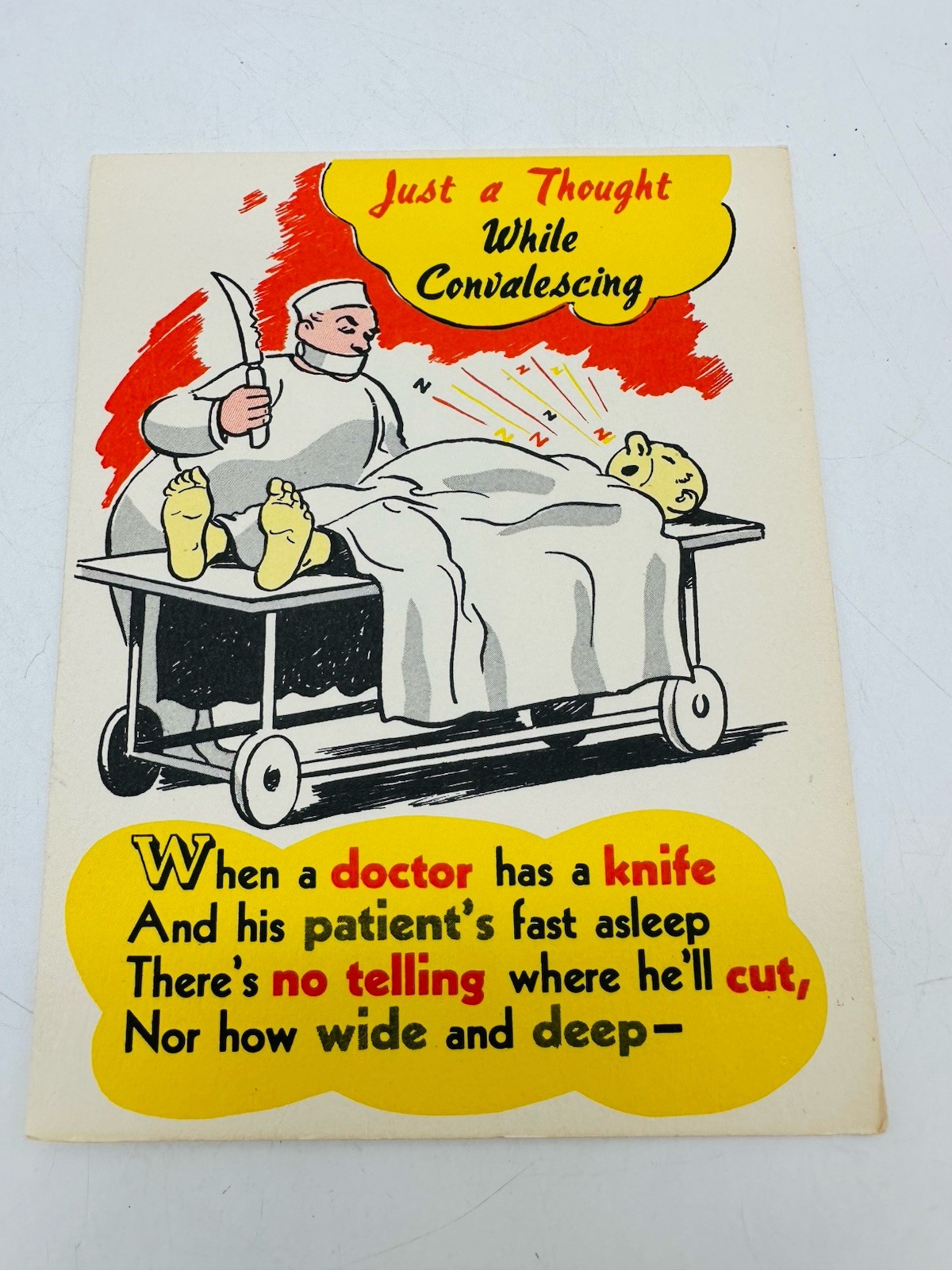 Vintage Greeting Card Get Well Novo Laugh 1940s 1950s Humor Unused NOS