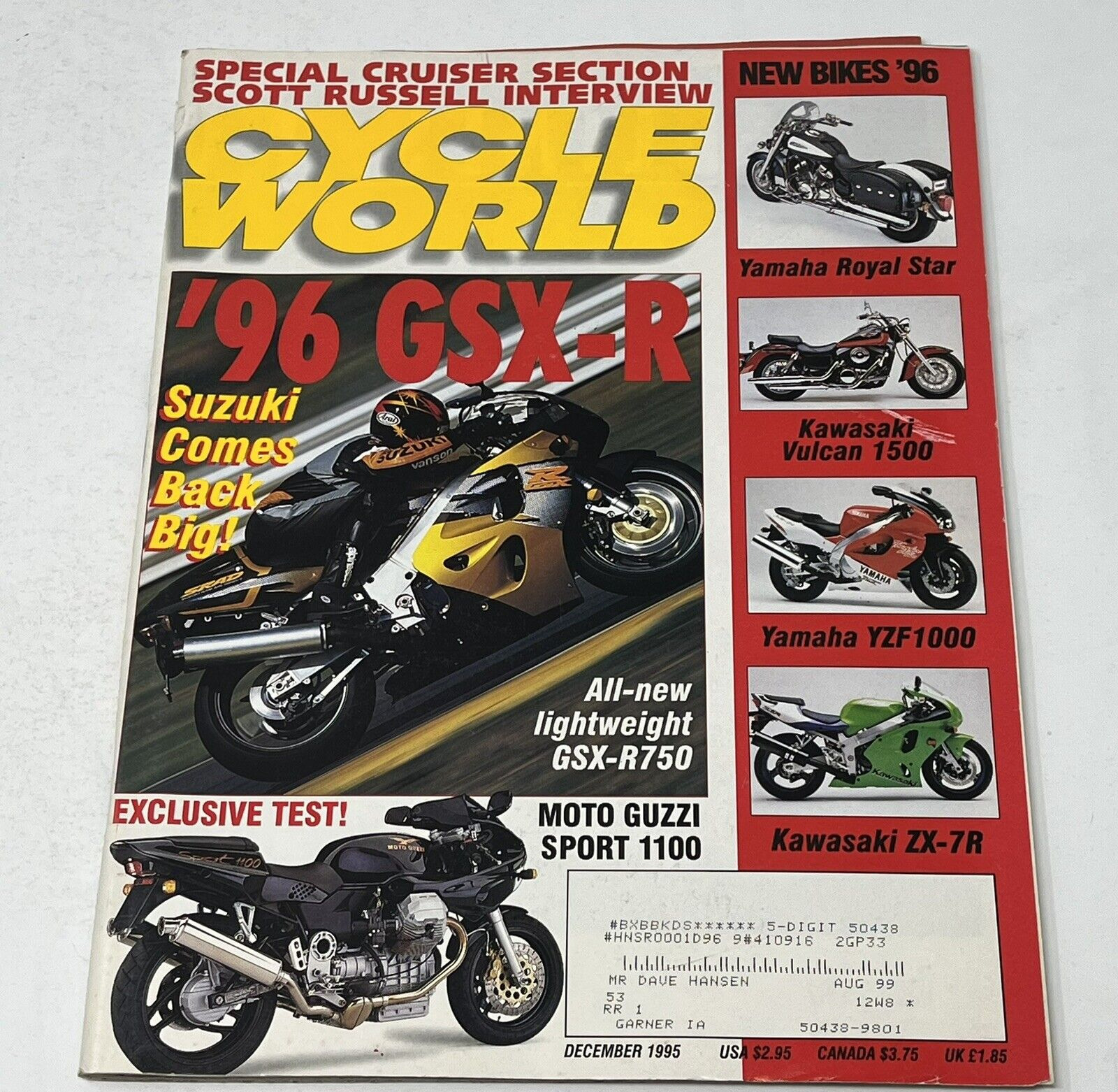 1995 Cycle World Magazine Motorcycle Suzuki GSX-R750 Yamaha Royal Star YZF1000
