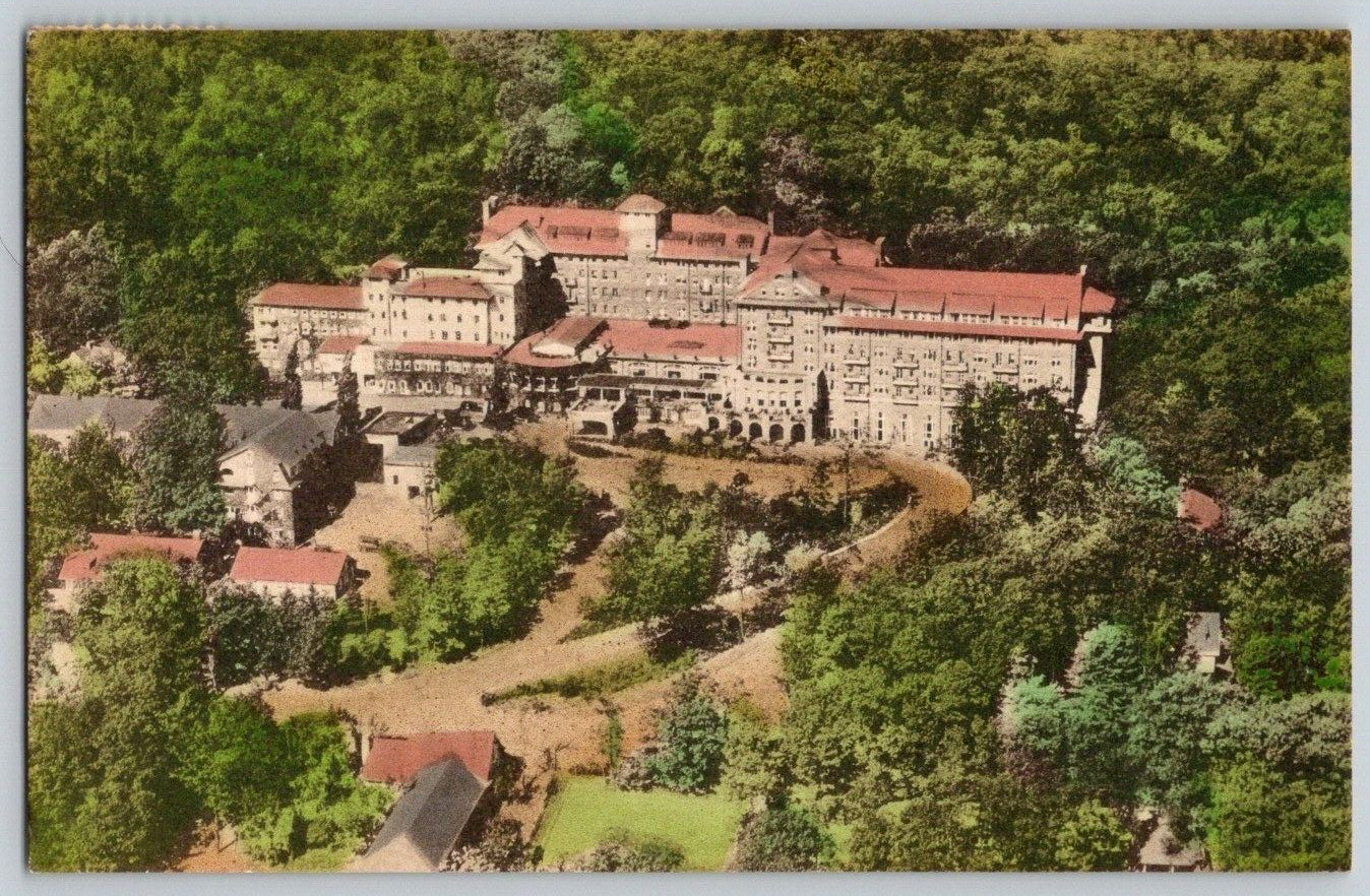 Hand Colored Postcard~ Aerial View The Inn Buck Hill Falls~ Buck Hill Falls, PA