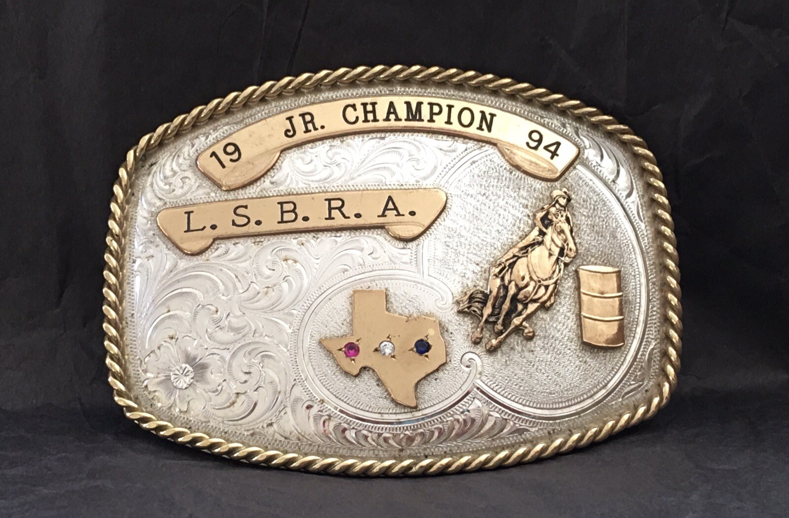 VTG 1994 LSBRA Lone Star Barrels Champion GIST Sterling OL TEXAS Trophy Buckle