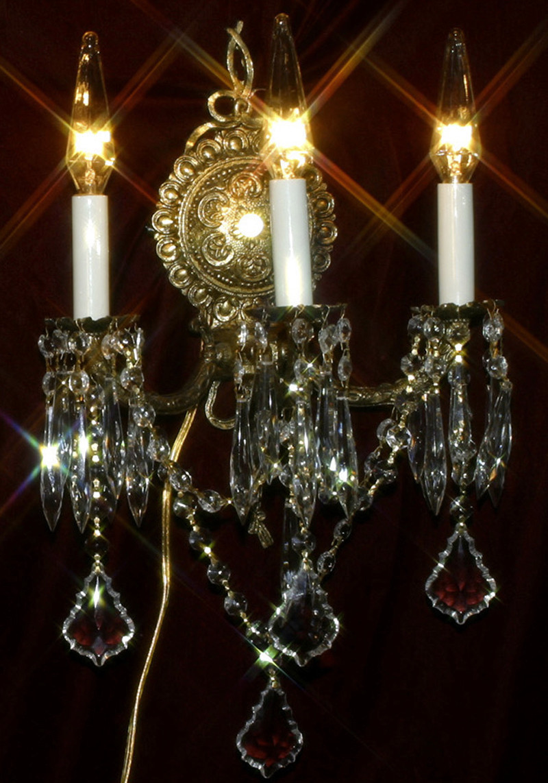 1 Sconce Vintage gilt Bronze Brass Crystal lamp BOW Sconce ROCOCO Spain 3-lite