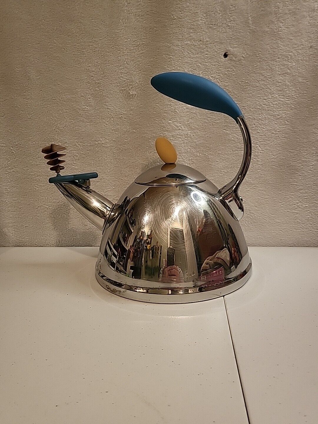 Used original Alessi Michael Graves Signed stainless steel Teapot Tea Kettle 