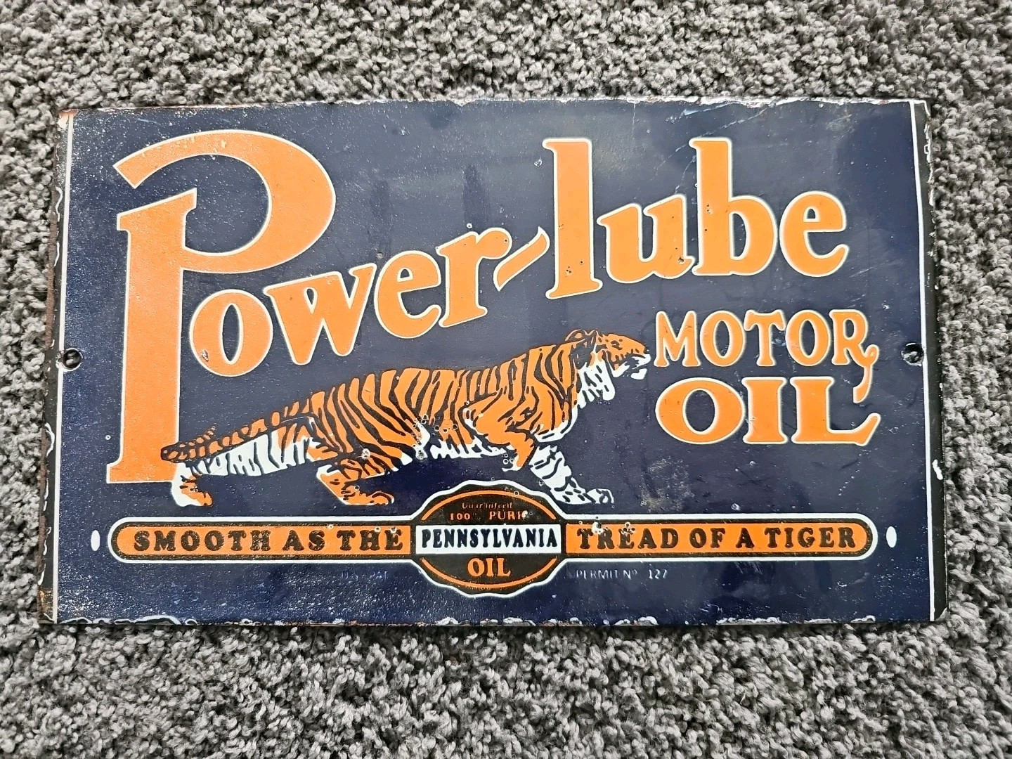 VINTAGE POWER LUBE MOTOR OIL PORCELAIN GAS STATION PUMP SIGN 12