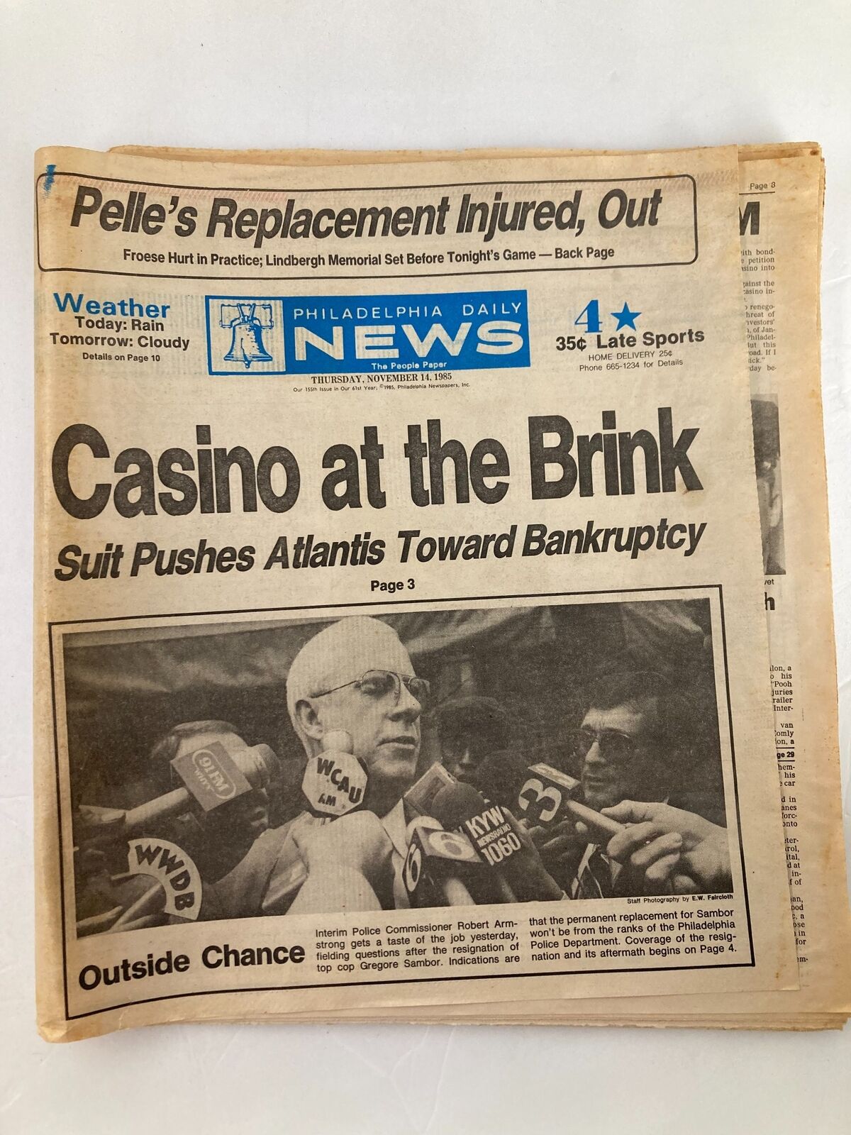 Philadelphia Daily News Tabloid November 14 1985 Commissioner Robert Armstrong