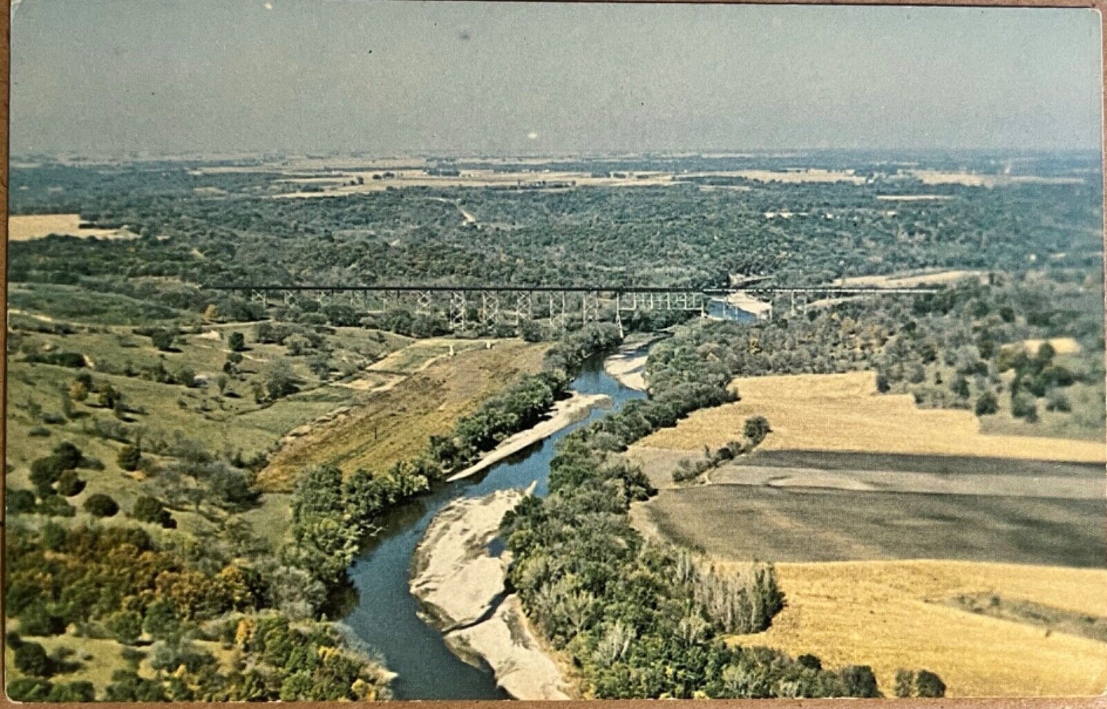 Boone Iowa Kate Shelley High Bridge Railway Aerial View Postcard c1950