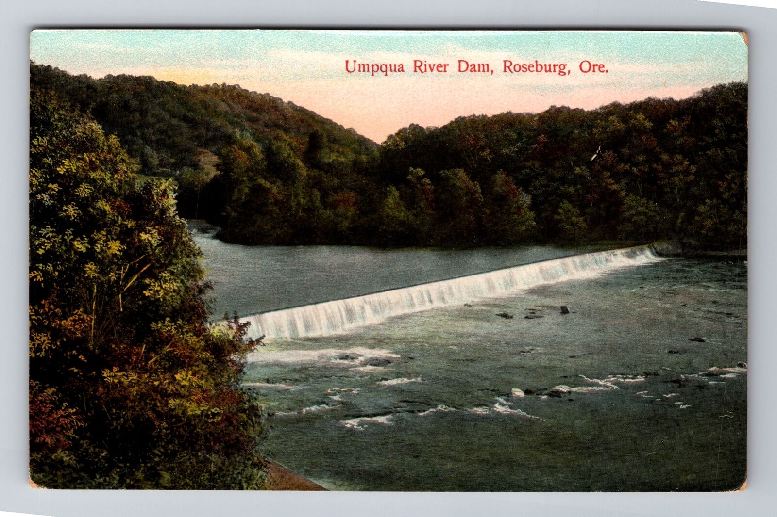Roseburg OR-Oregon, Umpqua River Dam, Antique, Vintage Souvenir Postcard