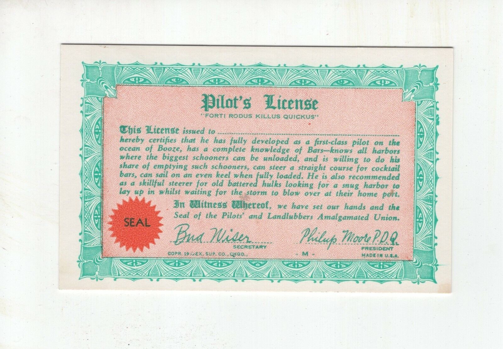 1941 Gag Gift Card 