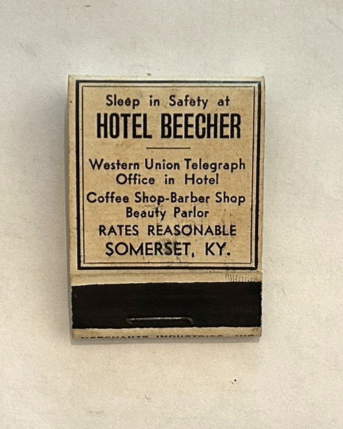 Vintage Beecher Hotel Somerset KY Matchbook – 1930s/40s – Sleep in Safety – Used