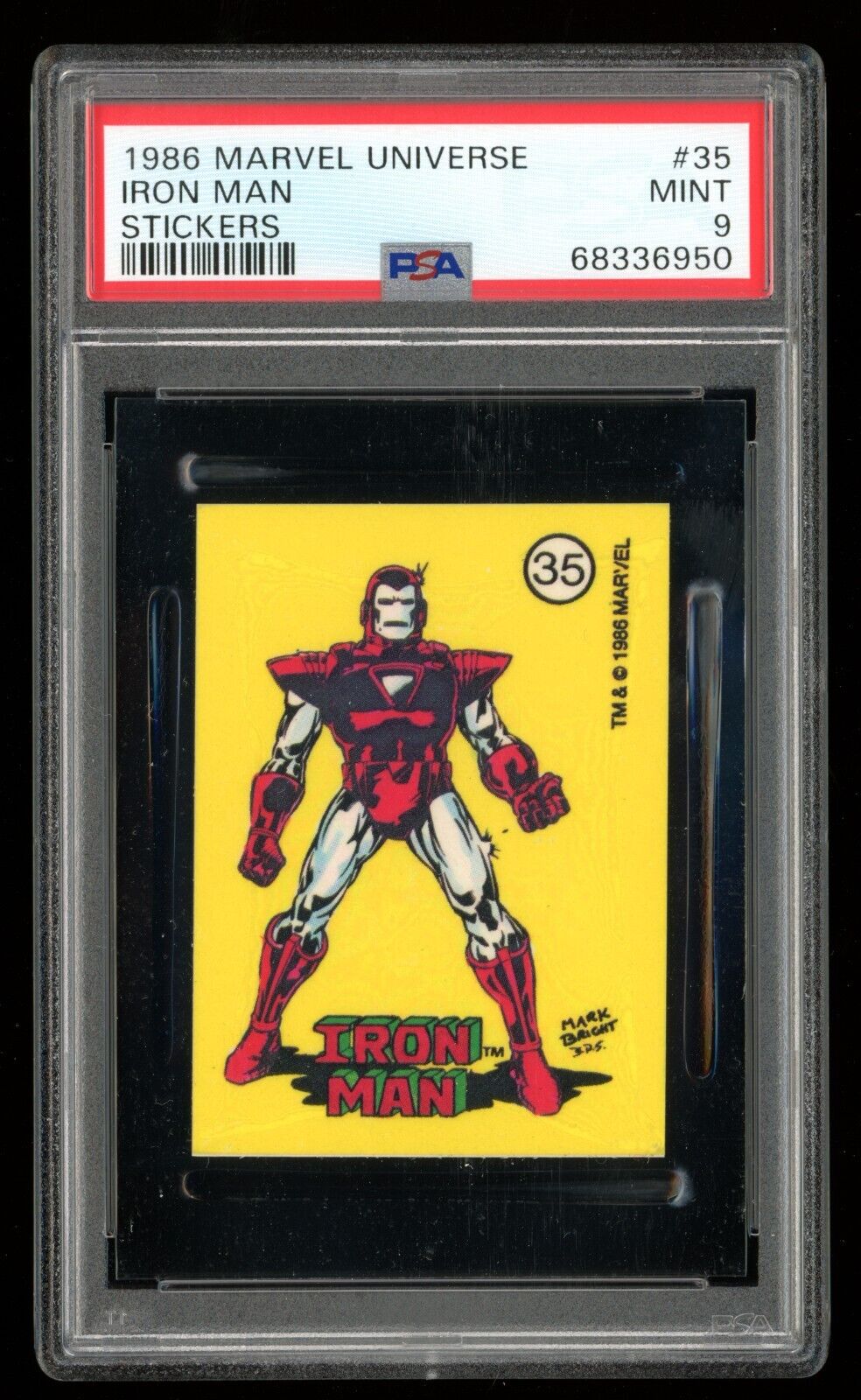 1986 Marvel Universe Stickers #35 Iron Man PSA 9 MCU Sticker