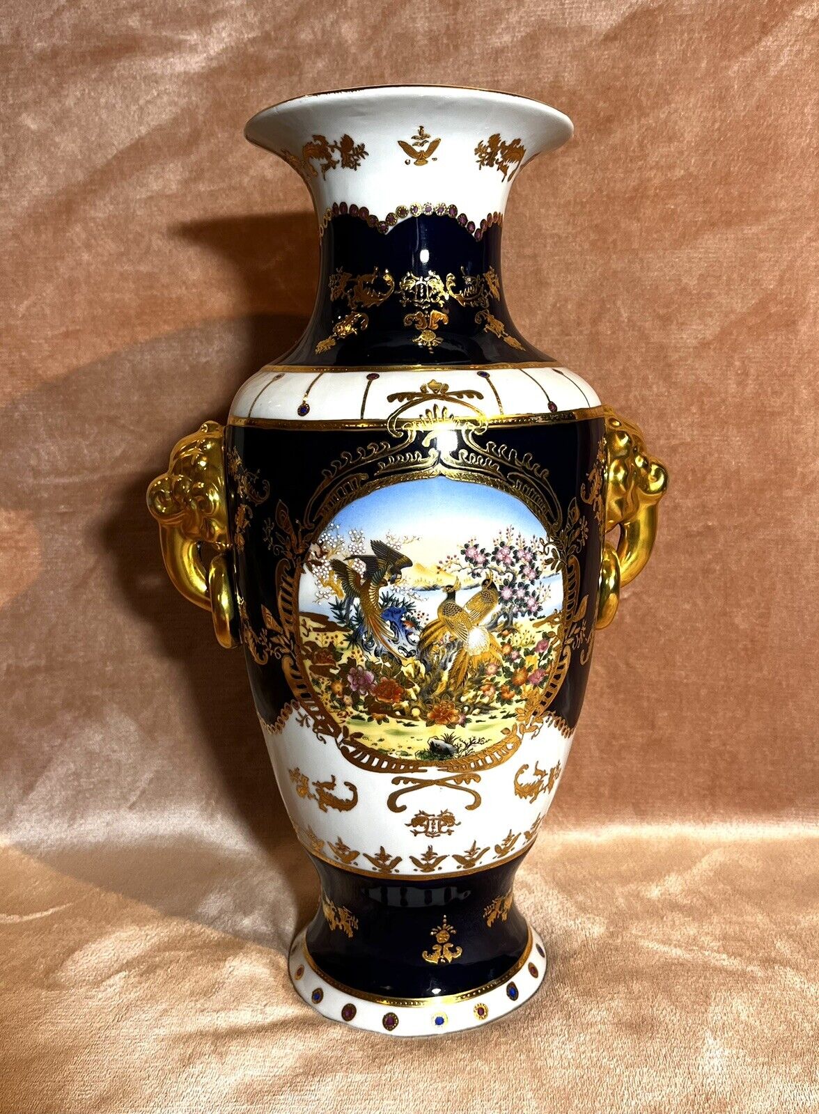 Vintage Chinese Cobalt Blue Gold Painted Floor Vase