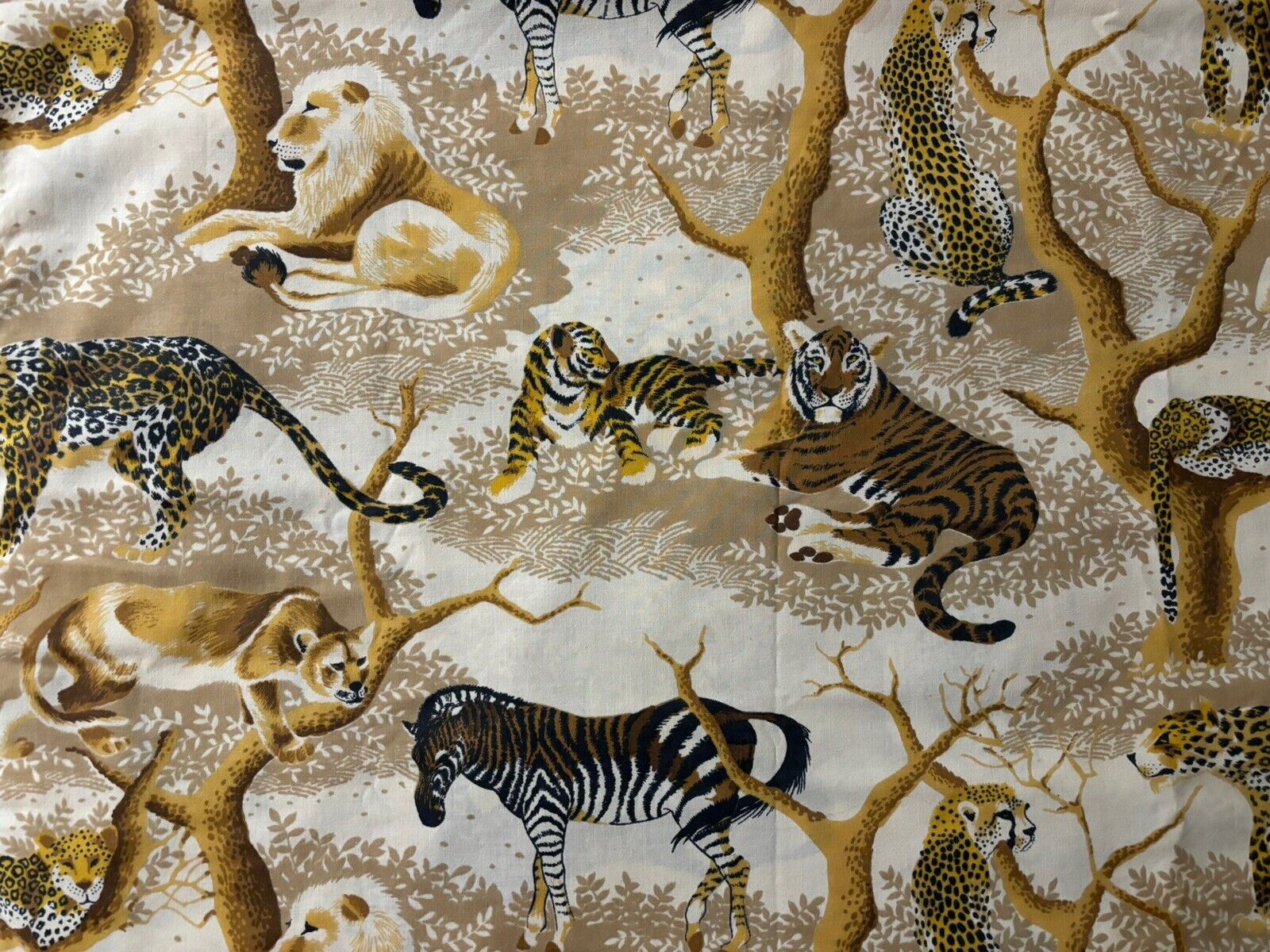 70s Vtg Tastemaker Sheet Safari Jungle Animals Twin Flat Leopard Tiger Lion