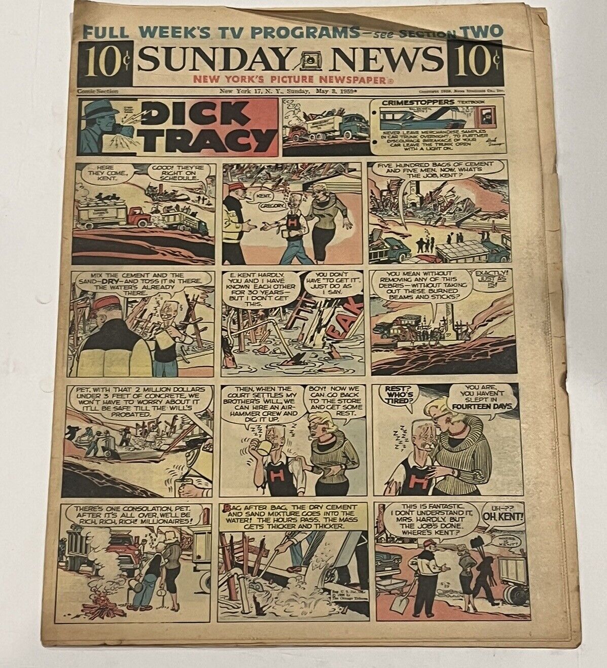 Sunday News Comic Strip Newspaper Insert Dick Tracy Terry Annie May 3 1959
