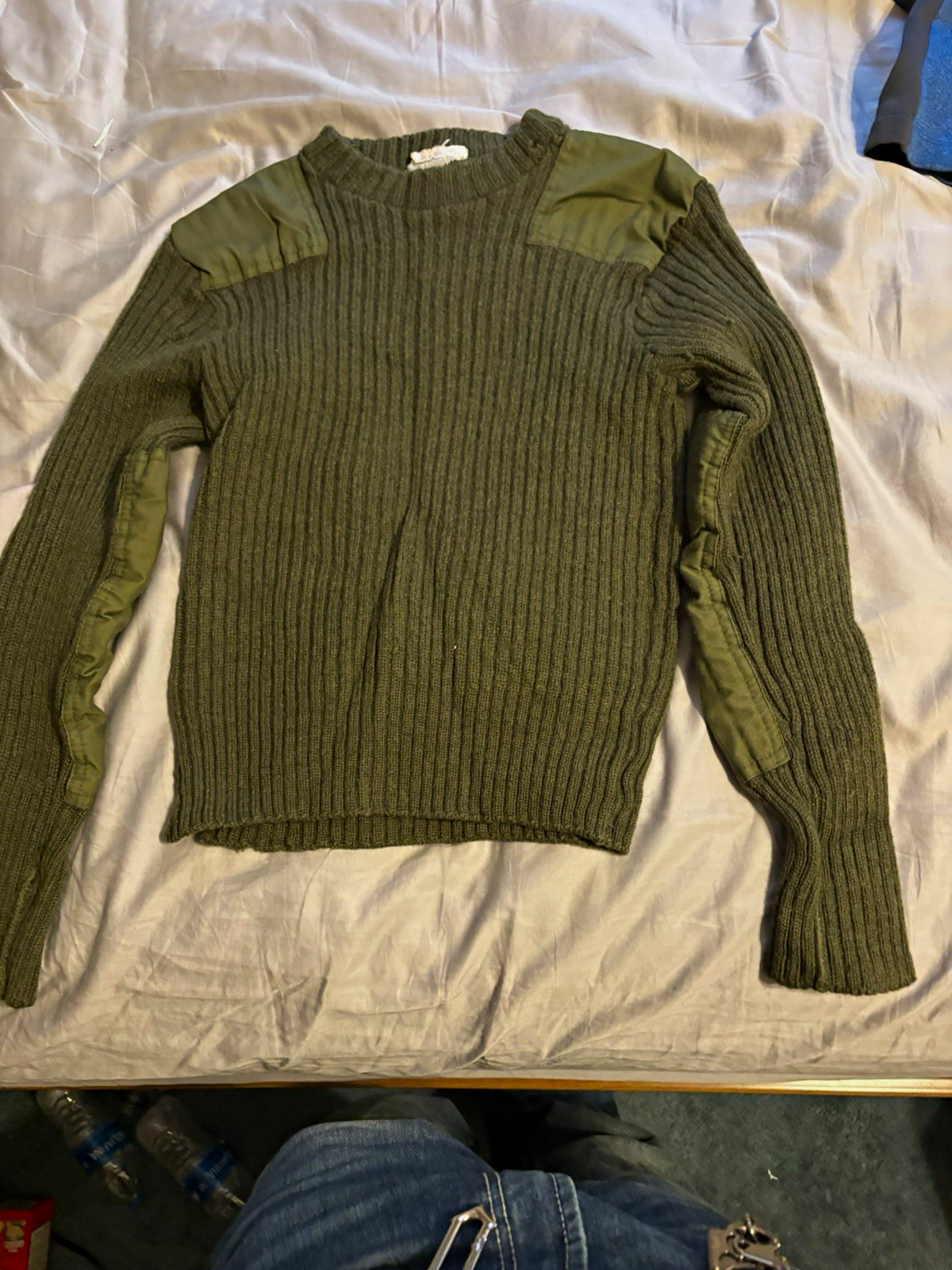 Brigade quartermaster Drab Ribbed Military Surplus Sweater w/ Shoulder Patches