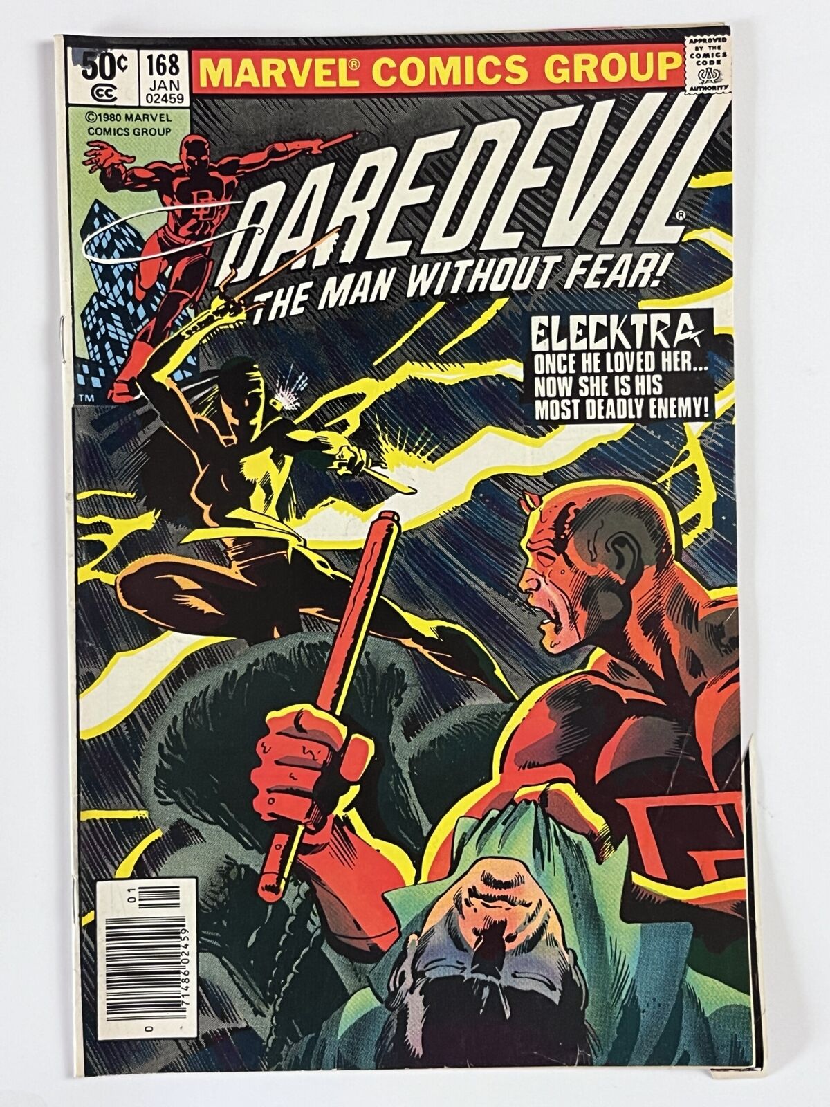 Daredevil #168 (1981) Origin & 1st app. Elektra; back cover miscut when print...