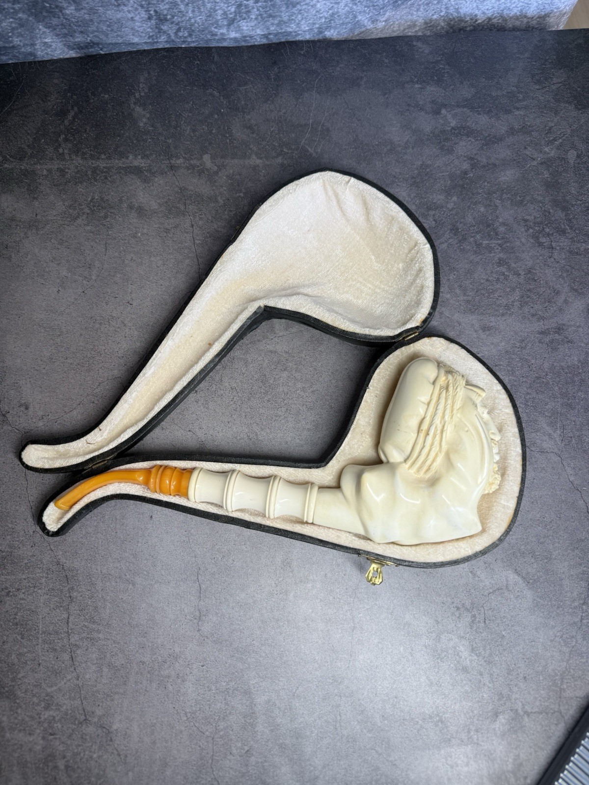 Giant XXL Block Meerschaum Pipe Sultan Head Unsmoked w/ Case 11 Inch