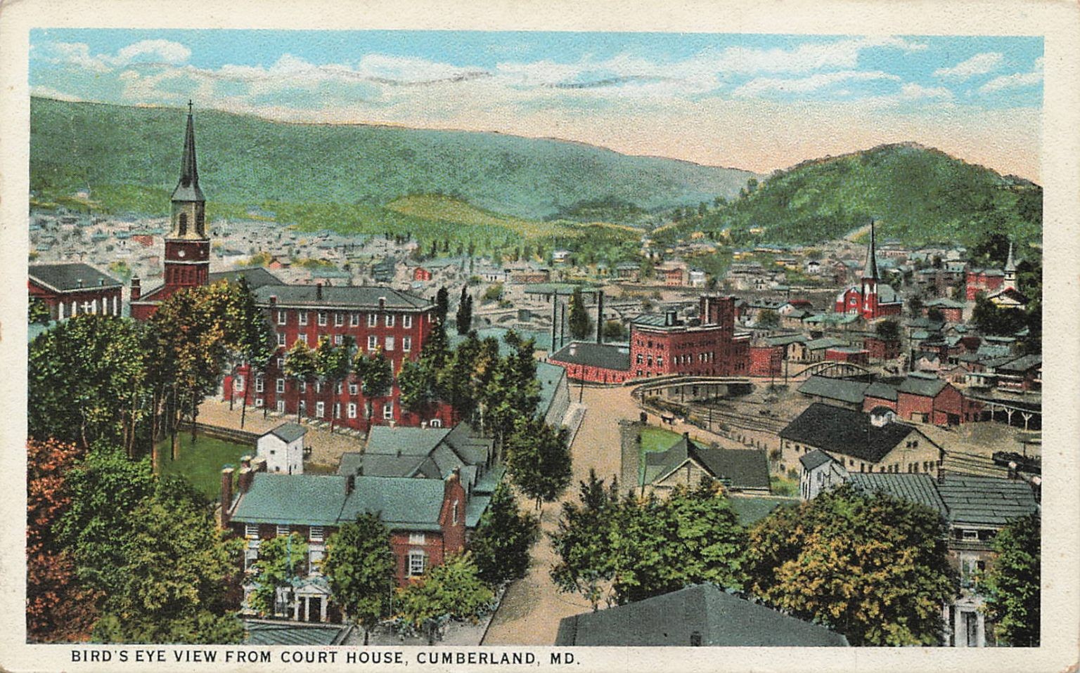 Cumberland MD Bird's Eye View Postcard 1918 National Highway Cumberland MD Bird's Eye View Postcard 1918 National Highway