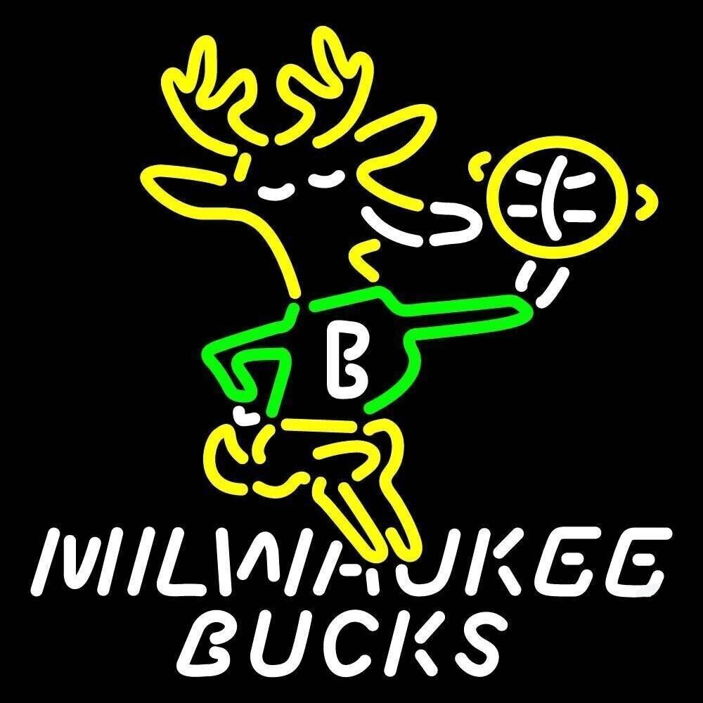 New Milwaukee Bucks Old Logo Neon Sign 24x20 Beer Bar Sport Pub Cave Wall Decor