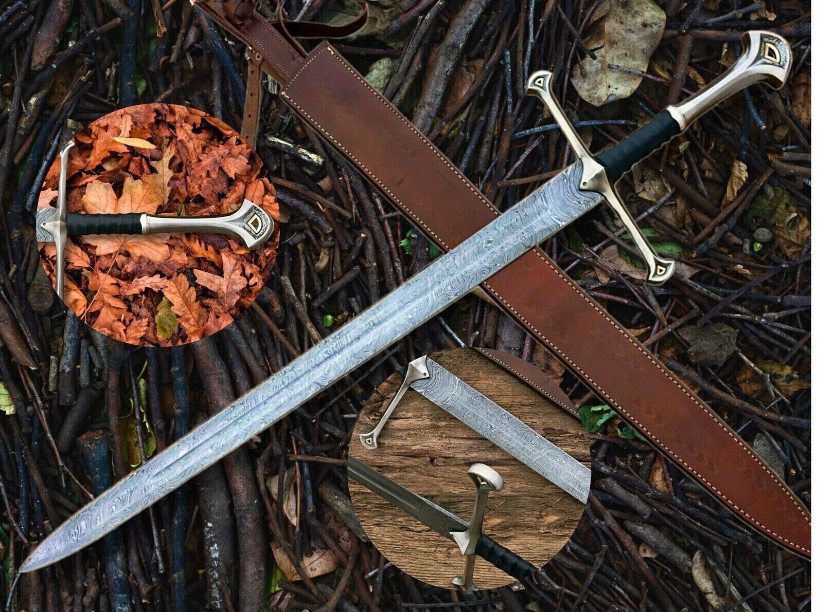 Handmade Damascus Steel Anduril Sword of Narsil the King Aragorn replica.