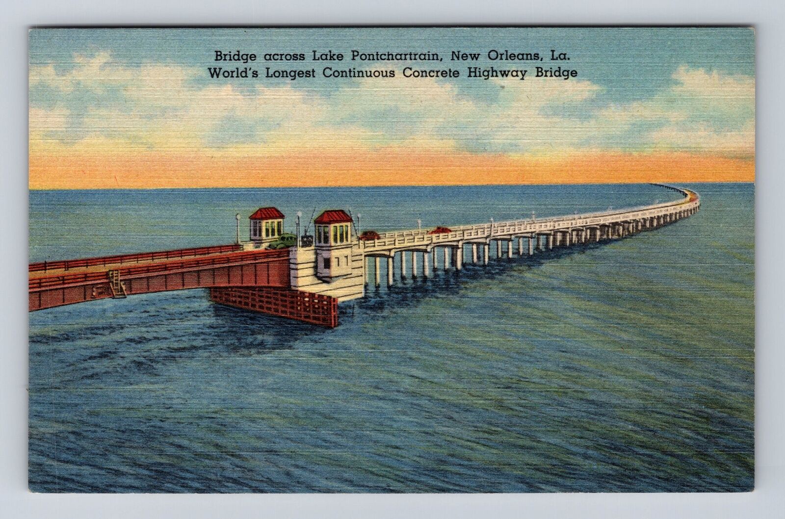 New Orleans LA-Louisiana, Worlds Longest Concrete Bridge, Vintage Postcard
